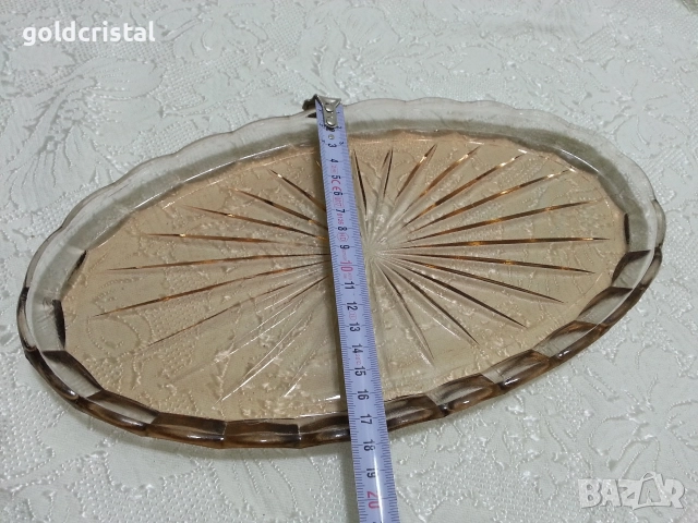 Стар стъклен поднос елипса , снимка 3 - Антикварни и старинни предмети - 24962864