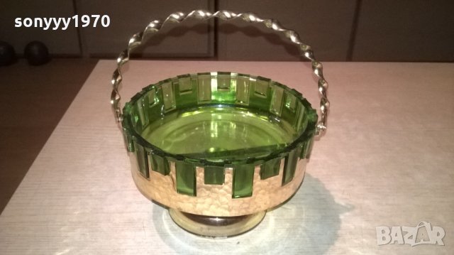 АНТИКА-бонбониера-зелено стъкло/мед месинг-18х18см