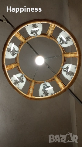 Абажур (Полилей) от бамбук с 6 стъкла и Нова LED крушка, снимка 4 - Лампи за таван - 52810891