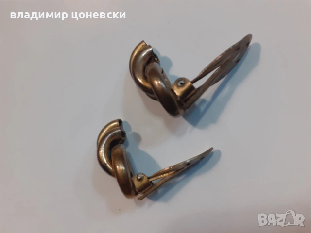 Стари антикварни месингови дамски обеци с клипс, снимка 3 - Други ценни предмети - 53607956