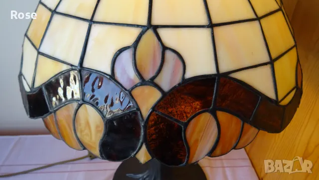 Тифани Tiffany - лампа и абажур, бежова гама, барок, снимка 5 - Настолни лампи - 50086818