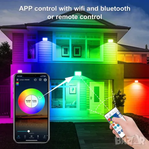 LED RGB прожектор, 100W външен прожектор WiFi IP66, снимка 2 - Прожектори - 48163738
