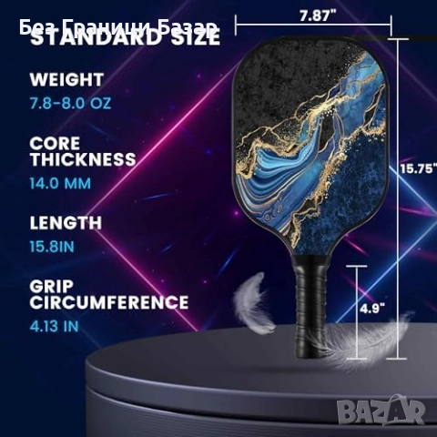 Нова Карбонова хилка за Pickleball с омекотен захват и стилен дизайн, снимка 5 - Други спортове - 51596180