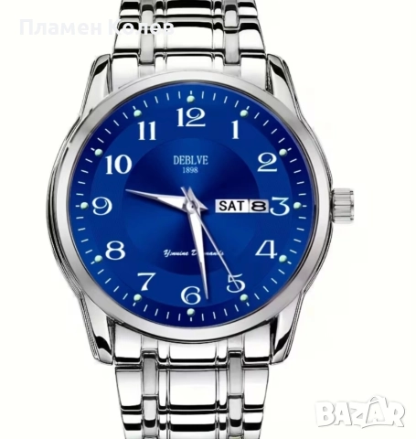 DEBLVE Мъжки моден часовник от неръждаема стомана с светещи ръце, дата и календарен дисплей