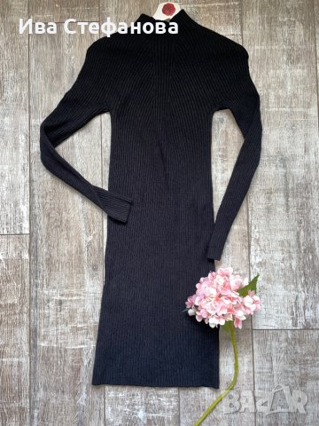 Черна класическа нова елегантна ежедневна еластична рокля рипс рипсена, снимка 8 - Рокли - 43379453