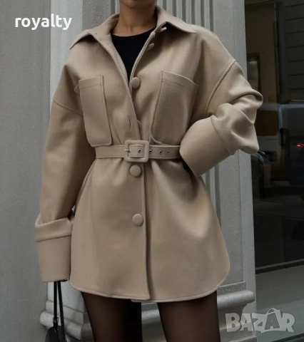 Дамско палто с коланче в два цвята, снимка 4 - Палта, манта - 52162134