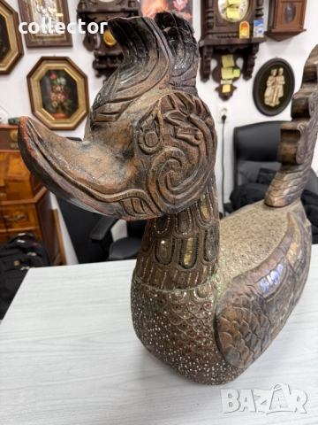 Дървена скулптура / дърворезба / фигура на птицата Хинта №7782, снимка 3 - Антикварни и старинни предмети - 52881471