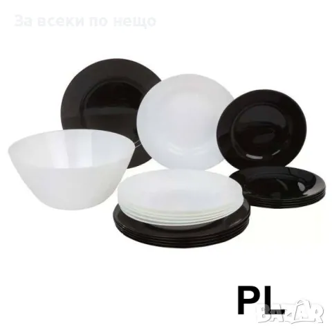 Сервиз за хранене Luminarc Lea,Опал , черно бял, 19 части, снимка 4 - Сервизи - 48748648