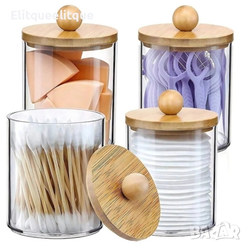 Стилен прозрачен контейнер за съхранение с бамбуков капак, снимка 3 - Други стоки за дома - 52217909