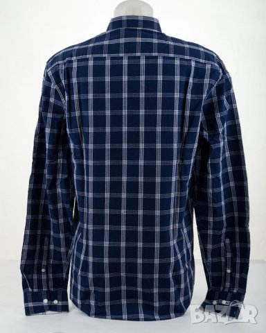Синя памучна мъжка риза на бяло каре марка Jimmy Sanders L/XL, снимка 2 - Ризи - 32907287