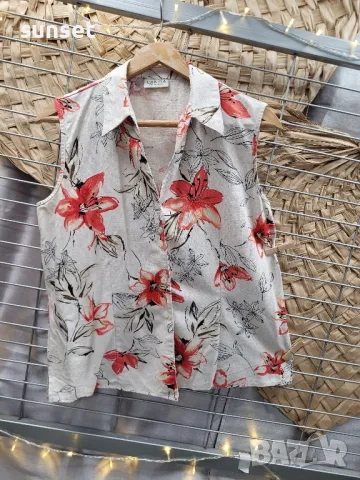 ленена дамска риза на цветя-> 42 размер, снимка 1