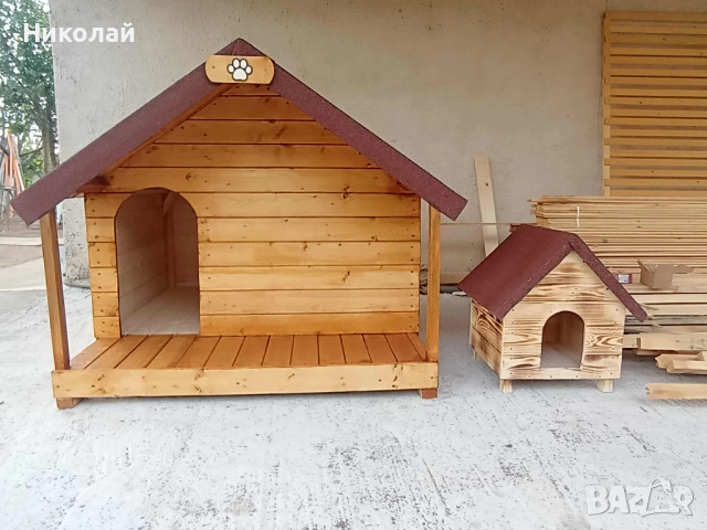 Голяма къща за кучета с веранда, за две кучета кучешка къща , къща от дърво за куче кученца