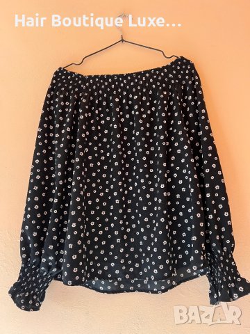 GinaTricot Черна блуза с бели цветя 42 размер 🖤, снимка 6 - Блузи с дълъг ръкав и пуловери - 43996385