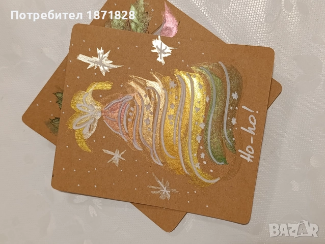 Ръчно рисувани коледни картички, снимка 4 - Коледни подаръци - 52499715