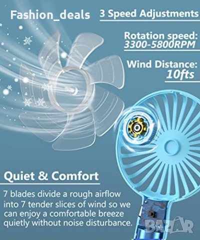 Нови 2 броя Преносим вентилатор за дом, офис, пътуване къмпинг с USB Акумулаторен, снимка 3 - Други стоки за дома - 40773974
