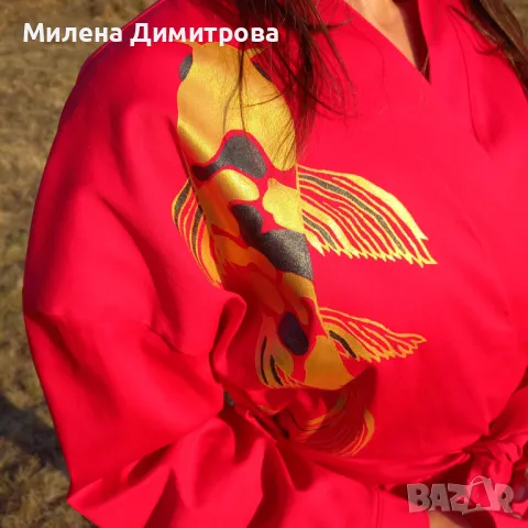 Ръчно рисувано сатенирано кимоно , снимка 5 - Сака - 48852798