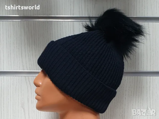 Нова зимна дамска шапка SilverStar в тъмносин цвят с пух/помпон, снимка 4 - Шапки - 47927749