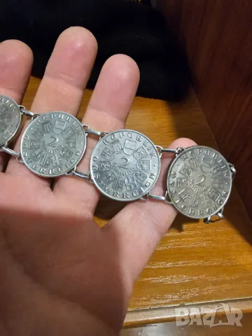 Старинна солидна сребърна гривна Австрийски шилинг 1931 г - старинна майсторска изработка сребро, снимка 7 - Гривни - 50208582