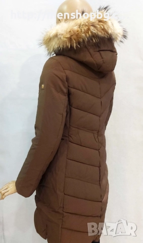Големи размери дамско яке с естествен пух код - кафяво, снимка 3 - Якета - 51989450