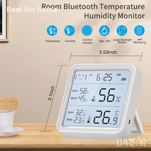 Bluetooth хигрометър, стаен термометър  oт Yasorn, снимка 3 - Друга електроника - 50916928