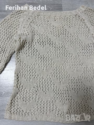 Бяла плетена блуза на дупки със сърчица, снимка 2 - Блузи с дълъг ръкав и пуловери - 43901161