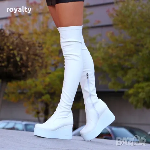 Ботуши на платформа - бяла кожа
