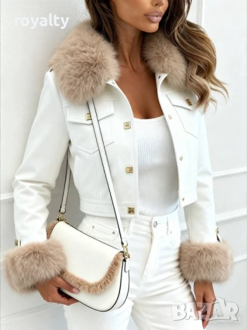 Бяло Дамско Яке с Естествен Пух 