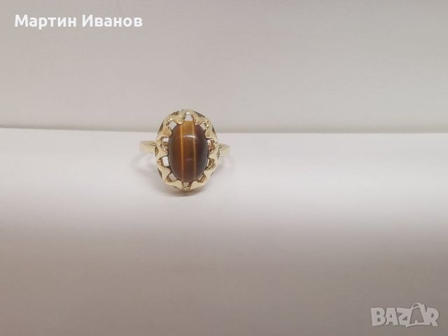 Златен пръстен и медальон с тигров ахат , снимка 7 - Пръстени - 37095140