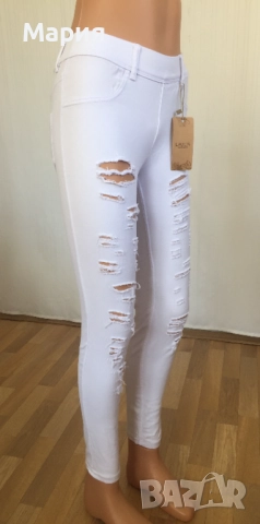 36 С Нови Дамски Дънки Еластични тип Клин Накъсани Бяло-сини с етикет Laulia Fashion Style, снимка 7 - Дънки - 51823135