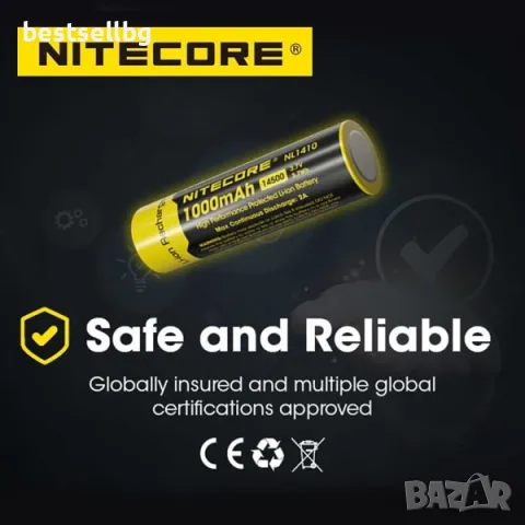 Професионална акумулаторна батерия 14500 Nitecore 1000mAh оригинална, снимка 4 - Други инструменти - 47590714