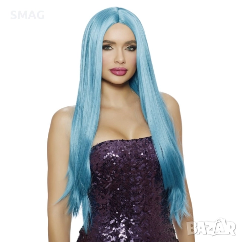 Хелоуин / Halloween дамска перука дълга синя коса_1159444