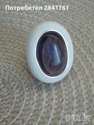 Сребърен пръстен с лилав камък, емайл и позлата, снимка 2 - Пръстени - 44042932