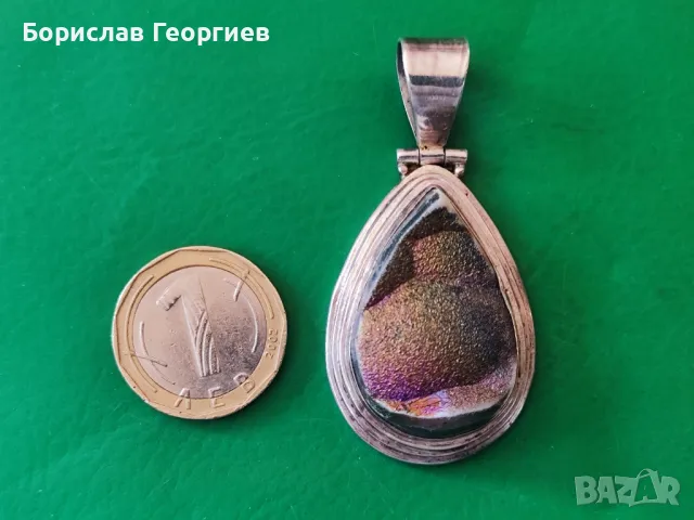 Голям сребърен медальон с цветни друзи 925, снимка 5 - Колиета, медальони, синджири - 50441485