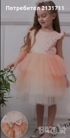 Детска рокля в прасковено с перли и блестящи камъчета, снимка 2 - Детски рокли и поли - 51423785