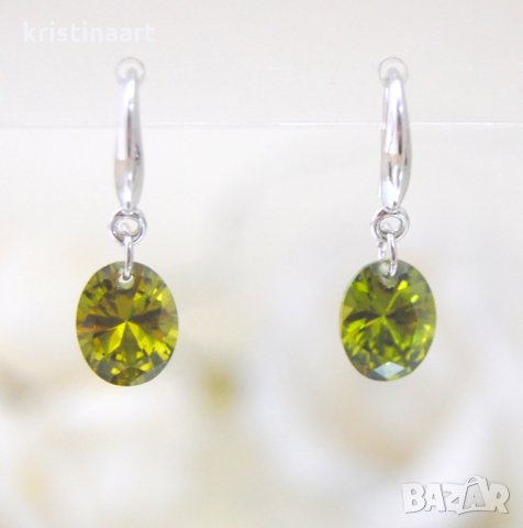 Сребърни обеци *Елипс* с  кристали Swarovski, снимка 6 - Обеци - 32628838