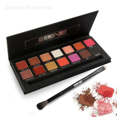 Палитра от 14 дълготрайни водоустойчиви цвята сенки за очи MAANGE HZS118, снимка 5 - Козметика за лице - 47726945