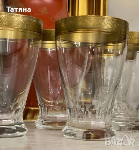 5 кристални чаши серия "CONCORDE", 24-каратно злато, THERESIENTHAL, снимка 4 - Други ценни предмети - 53125306