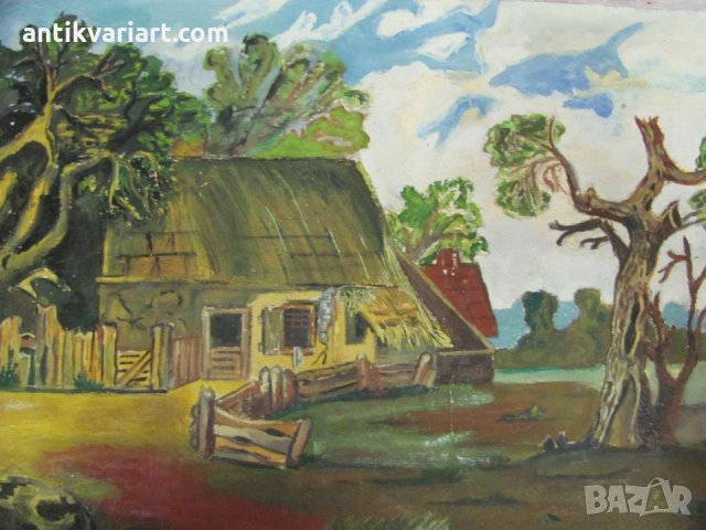 Антикварна Картина масло върху картон, снимка 3 - Картини - 26256021