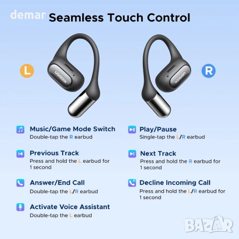 Безжични слушалки UGREEN с отворени уши, Bluetooth 6.0, ясни разговори с 4 микрофона и шумопотискане, снимка 10 - Безжични слушалки - 52129734