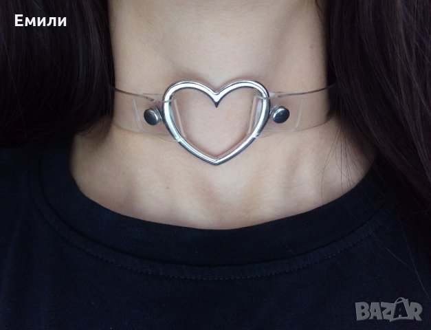 Прозрачен чокър със сърце, снимка 1