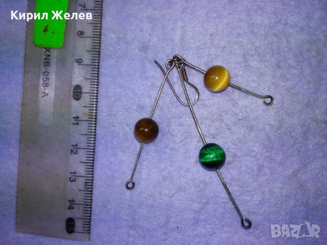 ШАРМАНТНА СРЕБЪРНА РЕТРО АРТ ОБЕЦА СРЕБРО 925 с ШЛИФОВАНО ТИГРОВО и КОТЕШКО ОКО 40906, снимка 8 - Обеци - 43318260