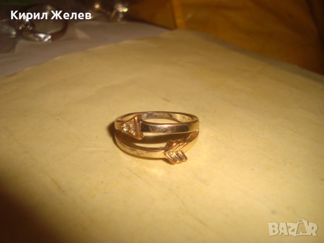 СТАР ПОСРЕБРЕН МЕСИНГОВ СРЕЛОВИДЕН с ЦИРКОНЧЕТА ВИНТИДЖ ФИГУРАЛЕН АРТ ПРЪСТЕН 27639, снимка 3 - Пръстени - 37497679