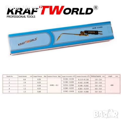 KraftWorld Оксижен Горелка 400mm – кислород + пропан, комплект дюзи 1-5, снимка 6 - Други инструменти - 51792917