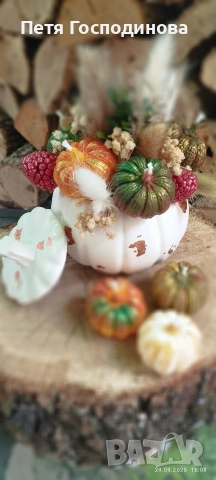 Керамична тиква -букет от соев восък , снимка 2 - Декорация за дома - 52682220