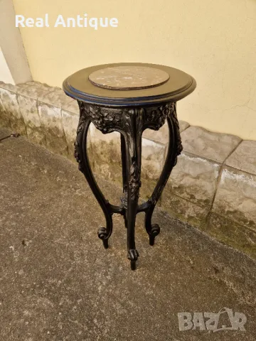 Красива антикварна дървена масичка с мраморен плот , снимка 6 - Антикварни и старинни предмети - 49063928