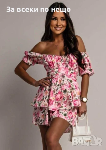 Дамска Къса Лятна Рокля С Паднали Рамене - Налични Различни Цветове Код A682, снимка 8 - Рокли - 50743109