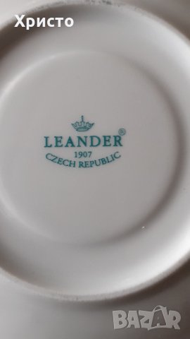 сервиз за кафе Чешки порцелан антикварен от завода LEANDER от 1907 година, фин бежов порцелан, снимка 6 - Сервизи - 34718433