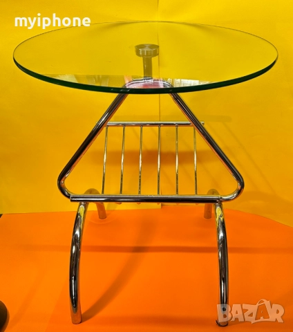 Винтидж масичка за кафе със стъклен плот и поставка за списания, снимка 2 - Маси - 52740230