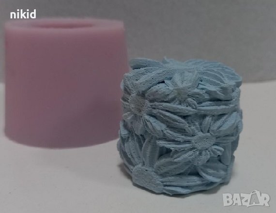 3D Гербери цилиндър средна силиконов молд форма калъп за украса свещ фондан декорация гипс сапун, снимка 1 - Форми - 36959943