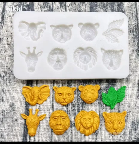 7 малки глави диви зоо джунгла животни силиконов молд форма декорация торта фондан шоколад